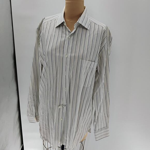 Ermenegildo Zegna Shirt Men’s 41/16 White Green Striped Long Sleeve Button Up - Picture 5 of 14